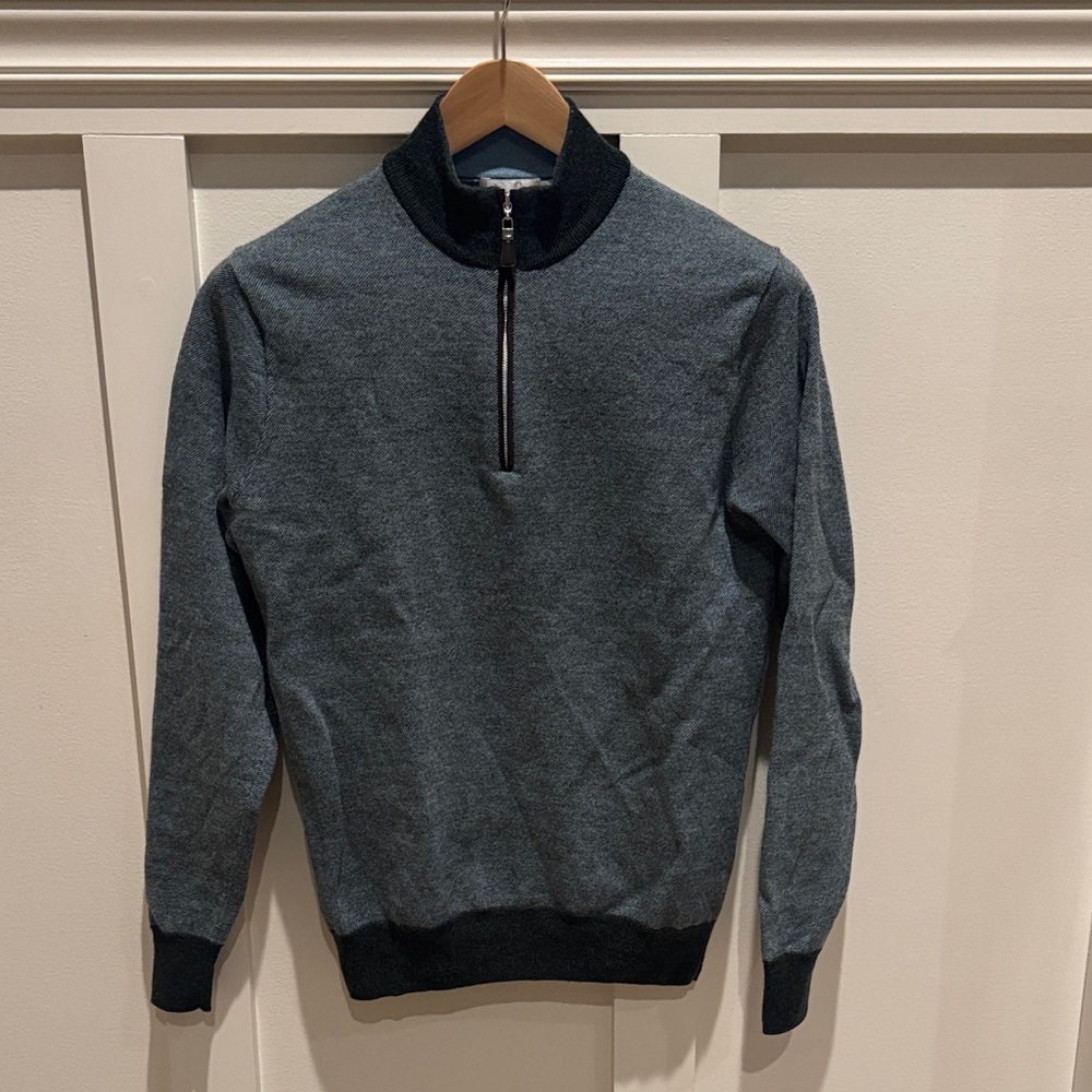 Peter Millar Green Merino Quarter Zip Sweater